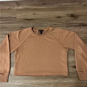 Neutral light brown/tan cropped long sleeve crew neck cut sweater